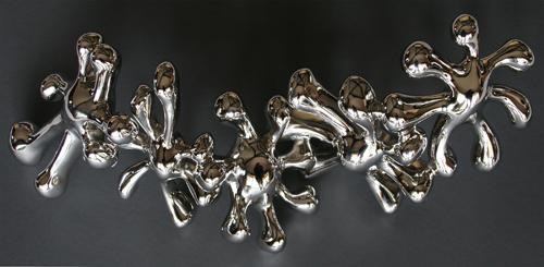Multi Liquid Metal Splats, 2007.  Bronze, nickel plate, 26” x 9” x 6’